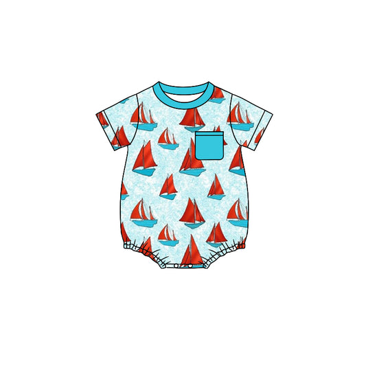 Baby Infant Boys Pocket Sail Boats Short Sleeve Rompers preorder