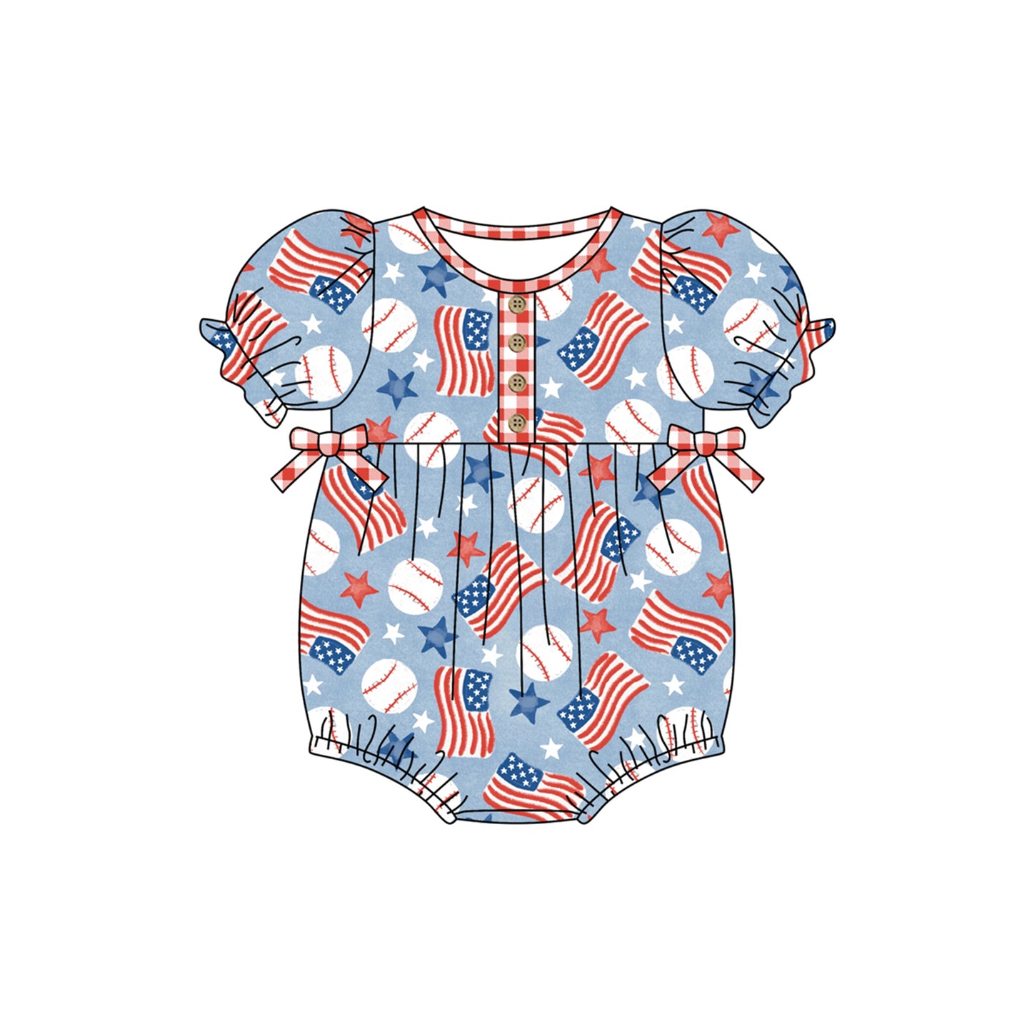 Baby Girls Baseball Flags 4th Of July Summer Rompers preorder