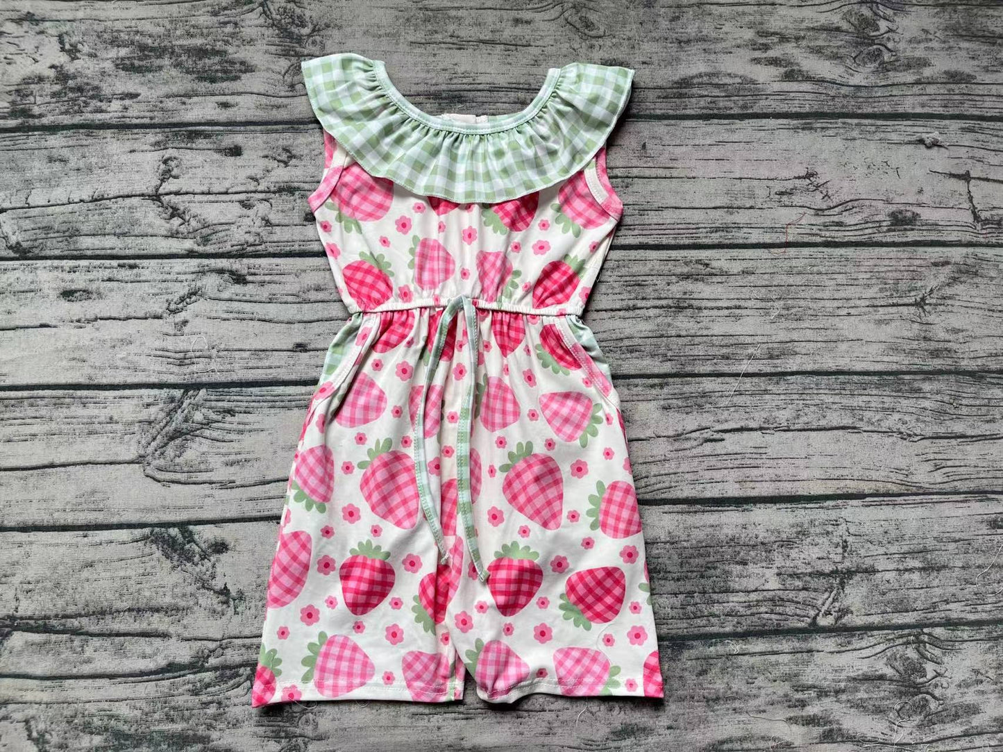 Baby Girls Summer Strabwerry Pockets Jumpsuits