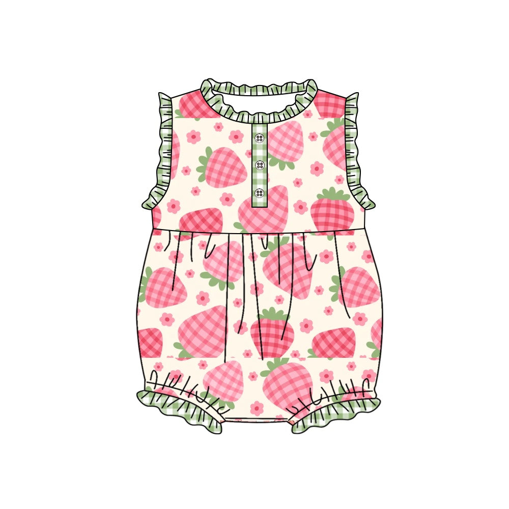 Baby Girls Strawberry Ruffle Sleeveless Rompers preorder