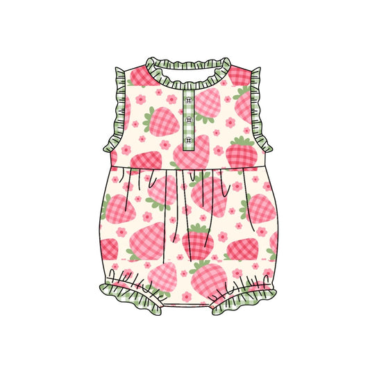 Baby Girls Strawberry Ruffle Sleeveless Rompers preorder