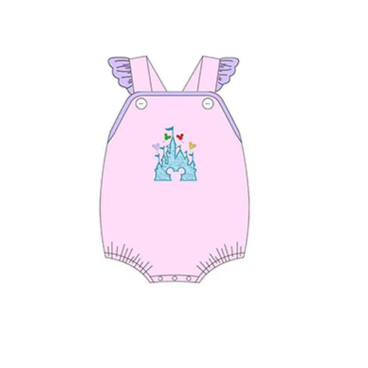 Baby Girls Pink Castle Flutter Sleeve Rompers preorder