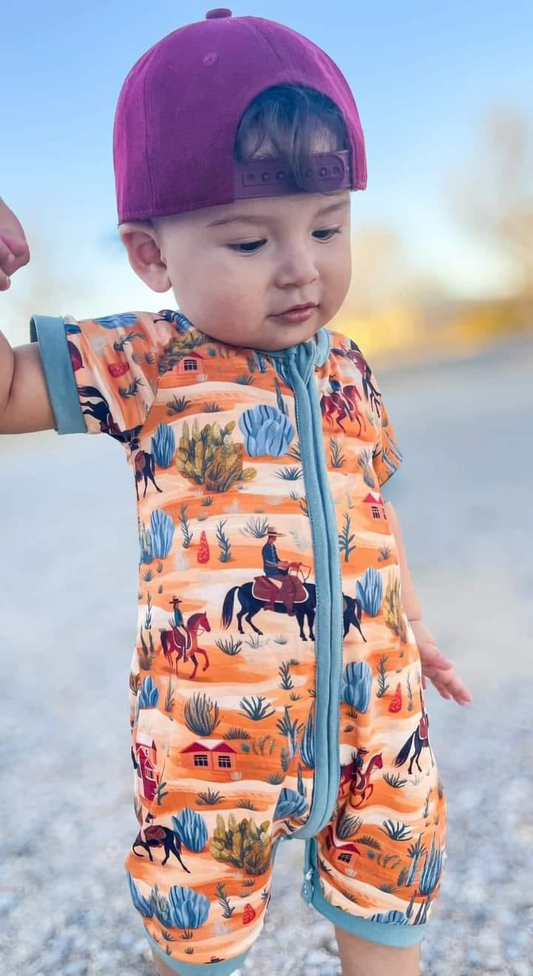 Baby Boys Summer Western Rodeo Cactus Rompers preorder