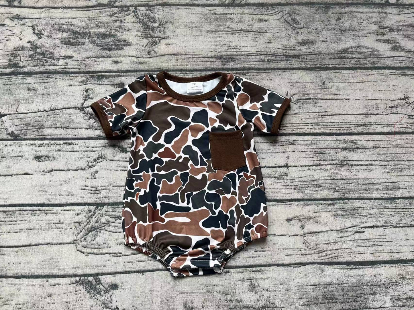 Baby Boys Summer Brown Camo Pocket Rompers