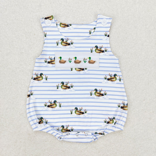 USA Shop Baby Boys Embroidery Ducks Blue Stripe Hunting Rompers
