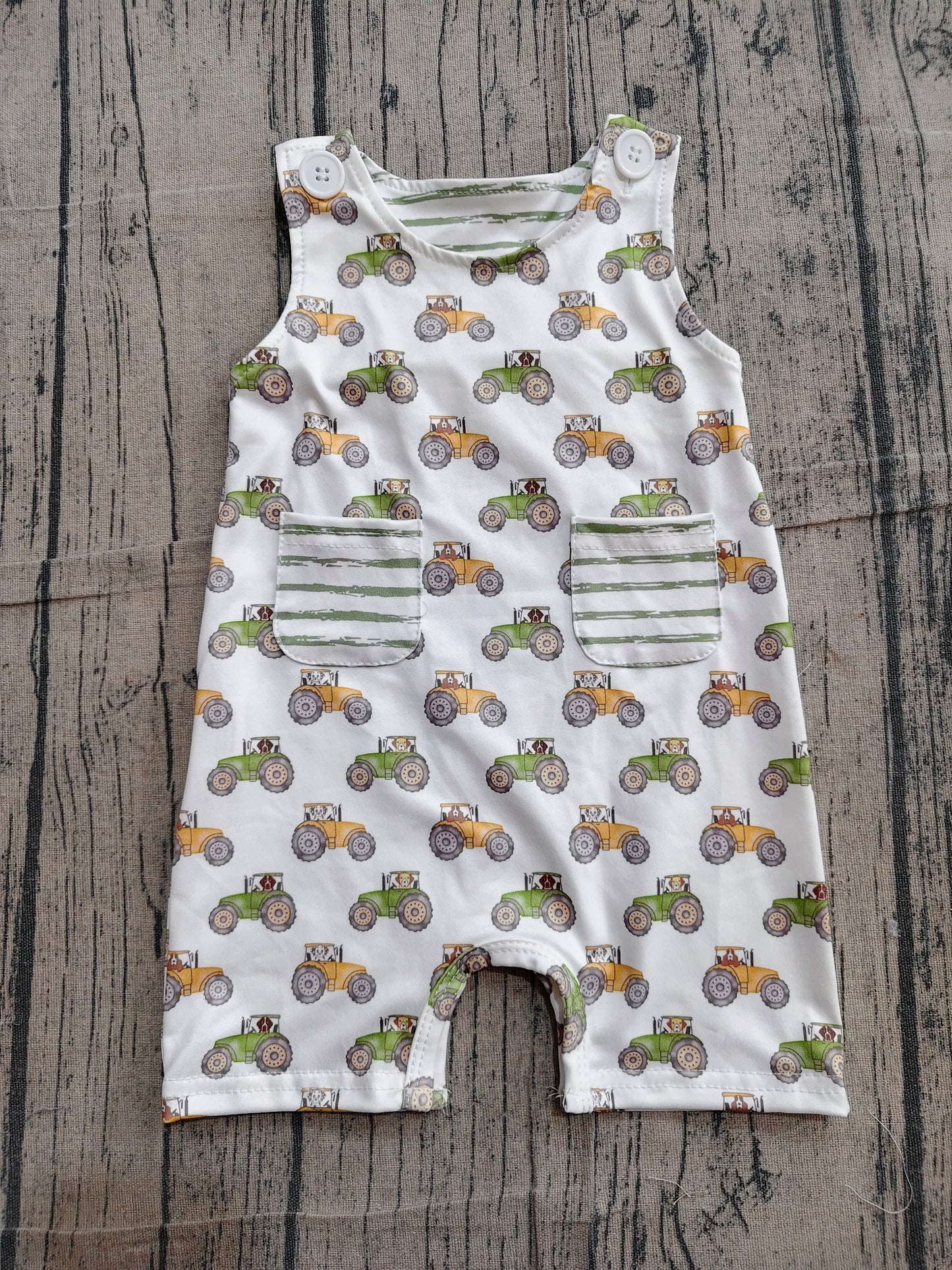 Baby Boys Sleeveless Tractors Pockets Farm Rompers