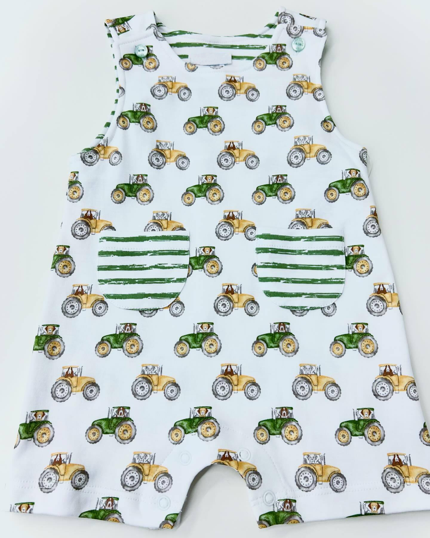 Baby Boys Farm Tractor Sleeveless Pockets Summer Rompers preorder