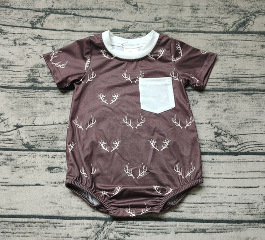 Baby Boys Deer Short Sleeve Pocket Rompers