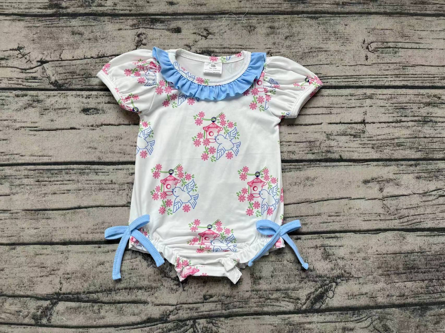 Baby Girls Bird Short Sleeve Ruffle Bows Rompers