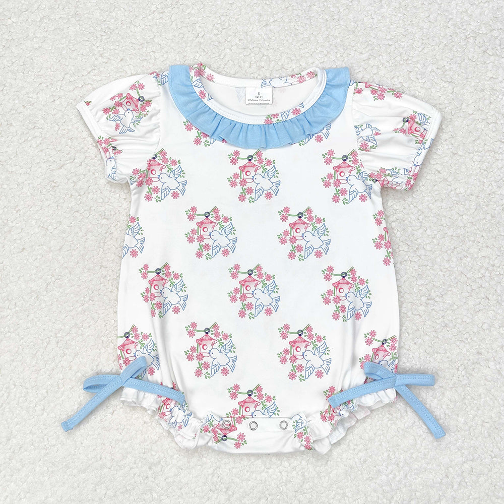 Baby Girls Bird Short Sleeve Ruffle Bows Rompers