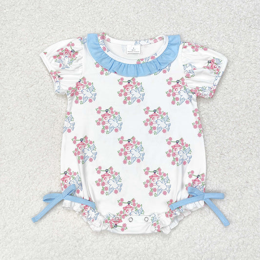 Baby Girls Bird Short Sleeve Ruffle Bows Rompers