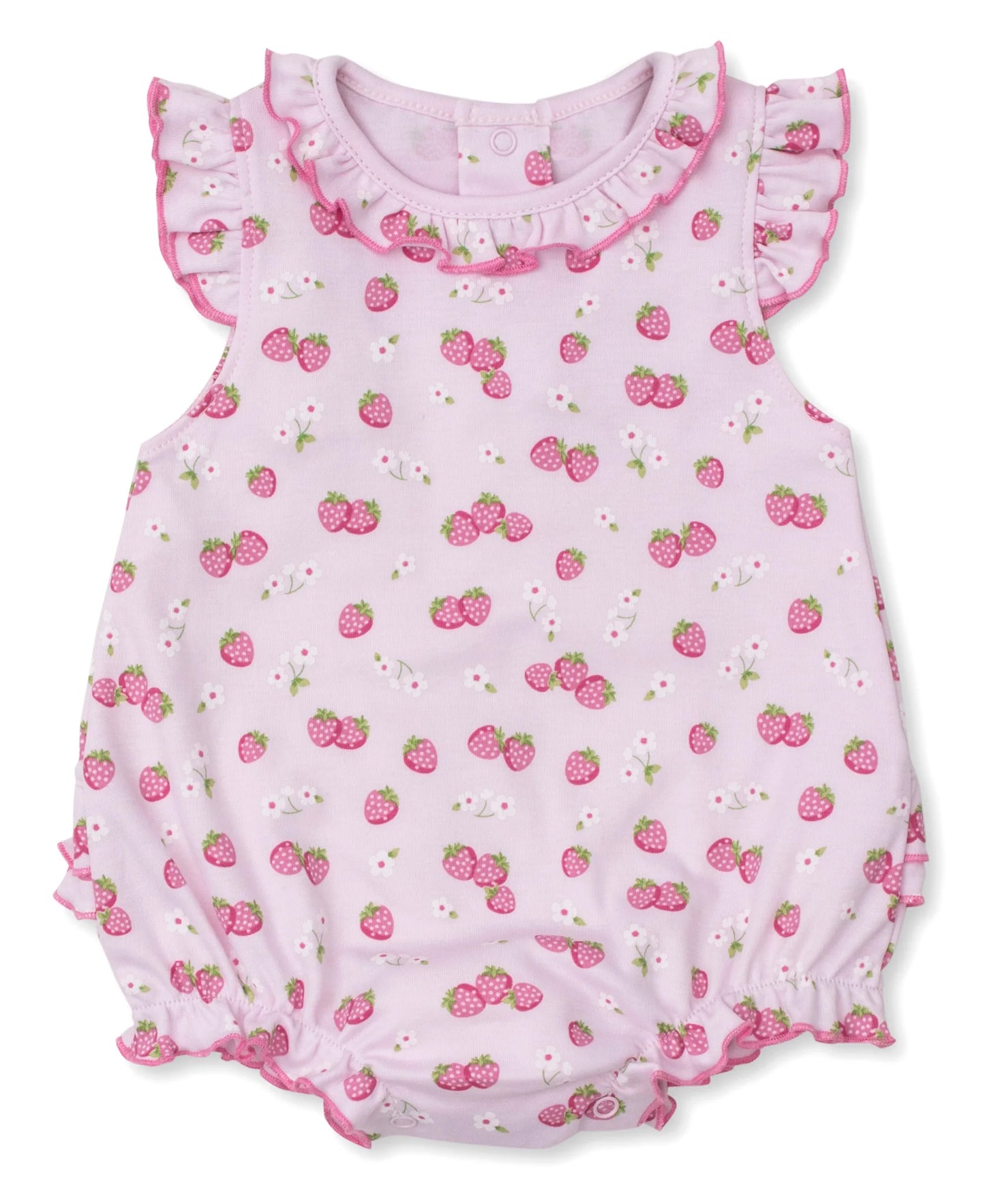 Baby Girls Pink Strawberry Flutter Sleeve Bubble Rompers Preorder