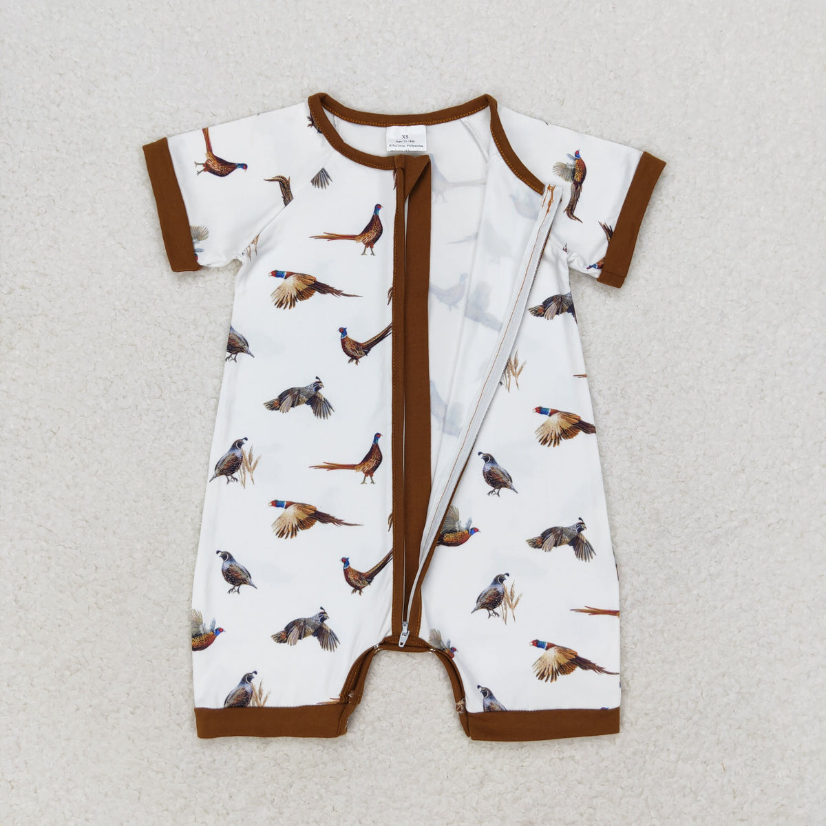 Sibling Baby Boys Hunting Duck Short Sleeve Zip Rompers