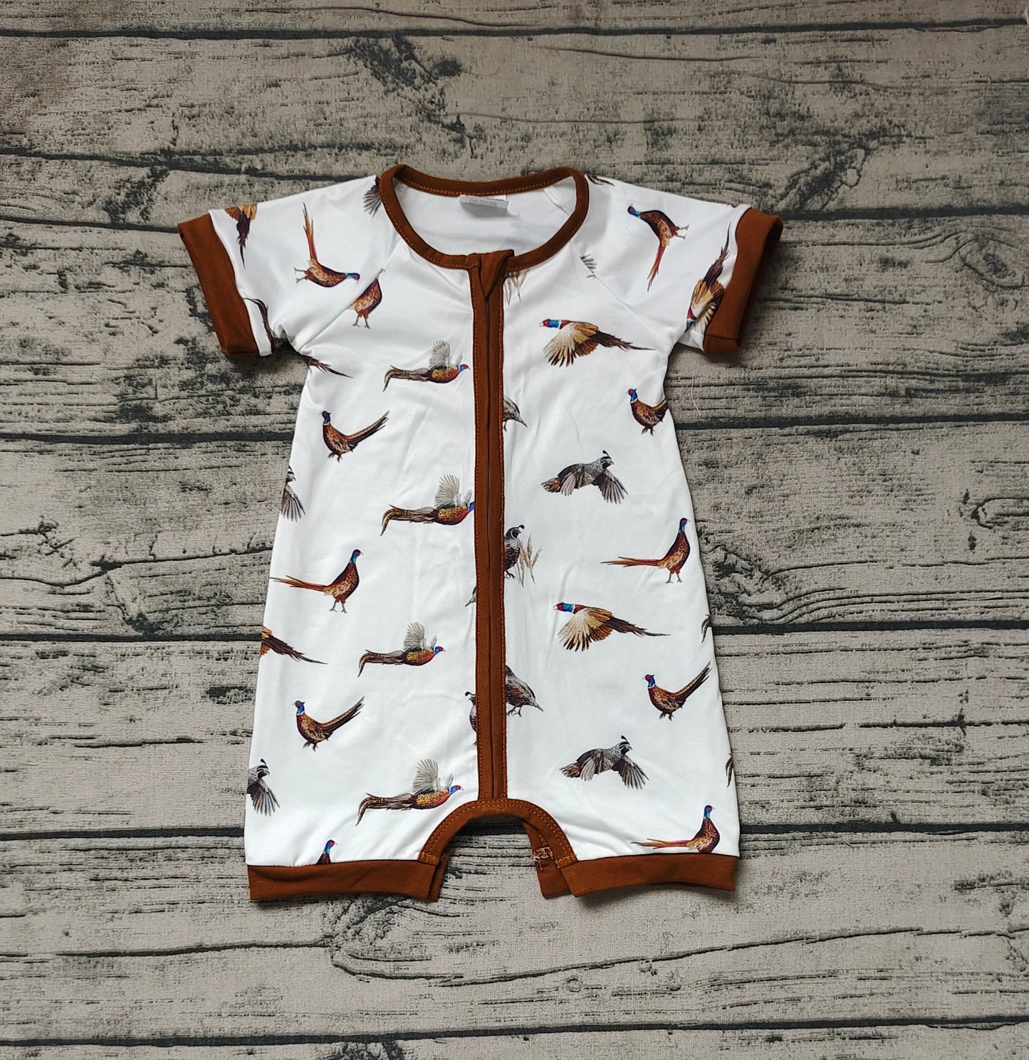 Baby Boys White Wild Chicken Short Sleeve Zip Rompers
