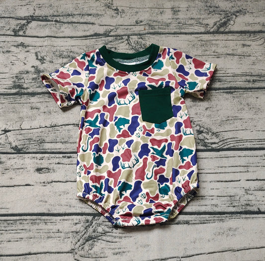 Baby Boys Green Camo Short Sleeve Pocket Rompers
