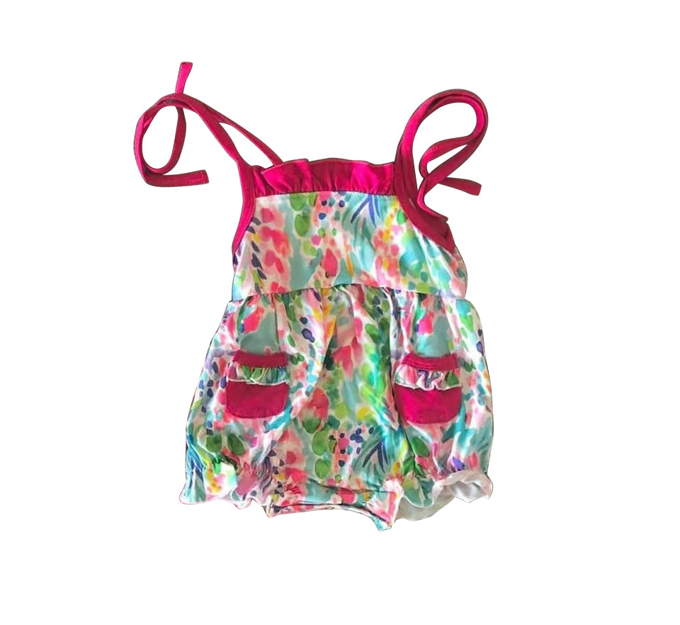 Baby Girls Water Flowers Straps Pockets Rompers Preorder