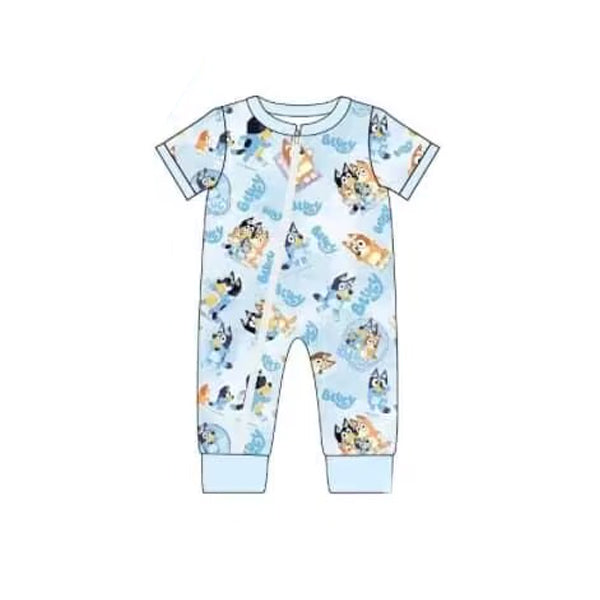 Baby Boys Short Sleeve Blue Dogs Summer Zip Rompers Preorder(moq 5)