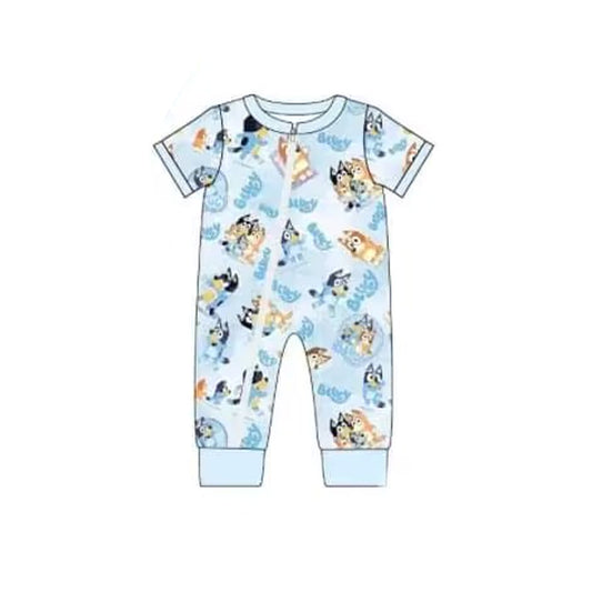 Baby Boys Short Sleeve Blue Dogs Summer Zip Rompers Preorder(moq 5)