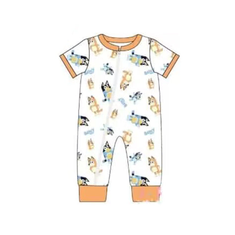 Baby Boys Short Sleeve Orange Dogs Summer Zip Rompers Preorder(moq 5)