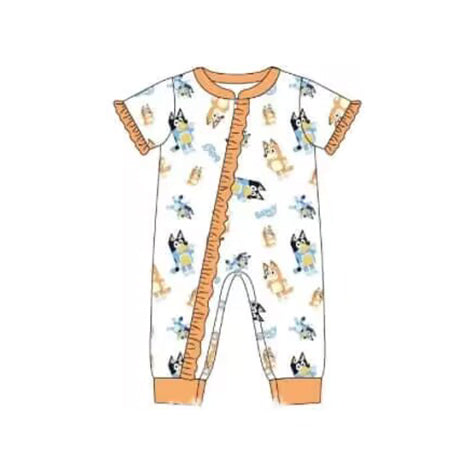 Baby Girls Short Sleeve Orange Dogs Summer Zip Rompers Preorder(moq 5)