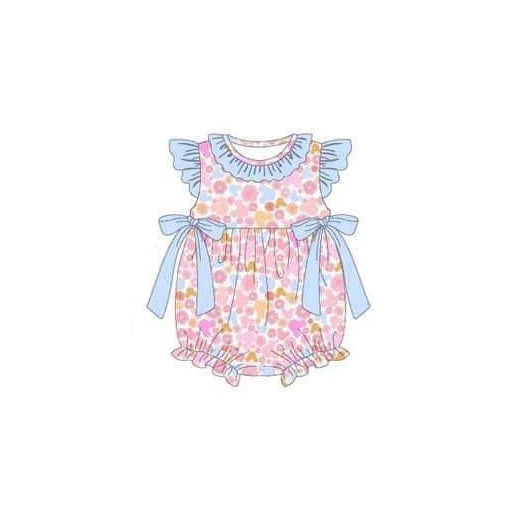 Baby Girls Pink Small Flowers Bows Summer Rompers Preorder