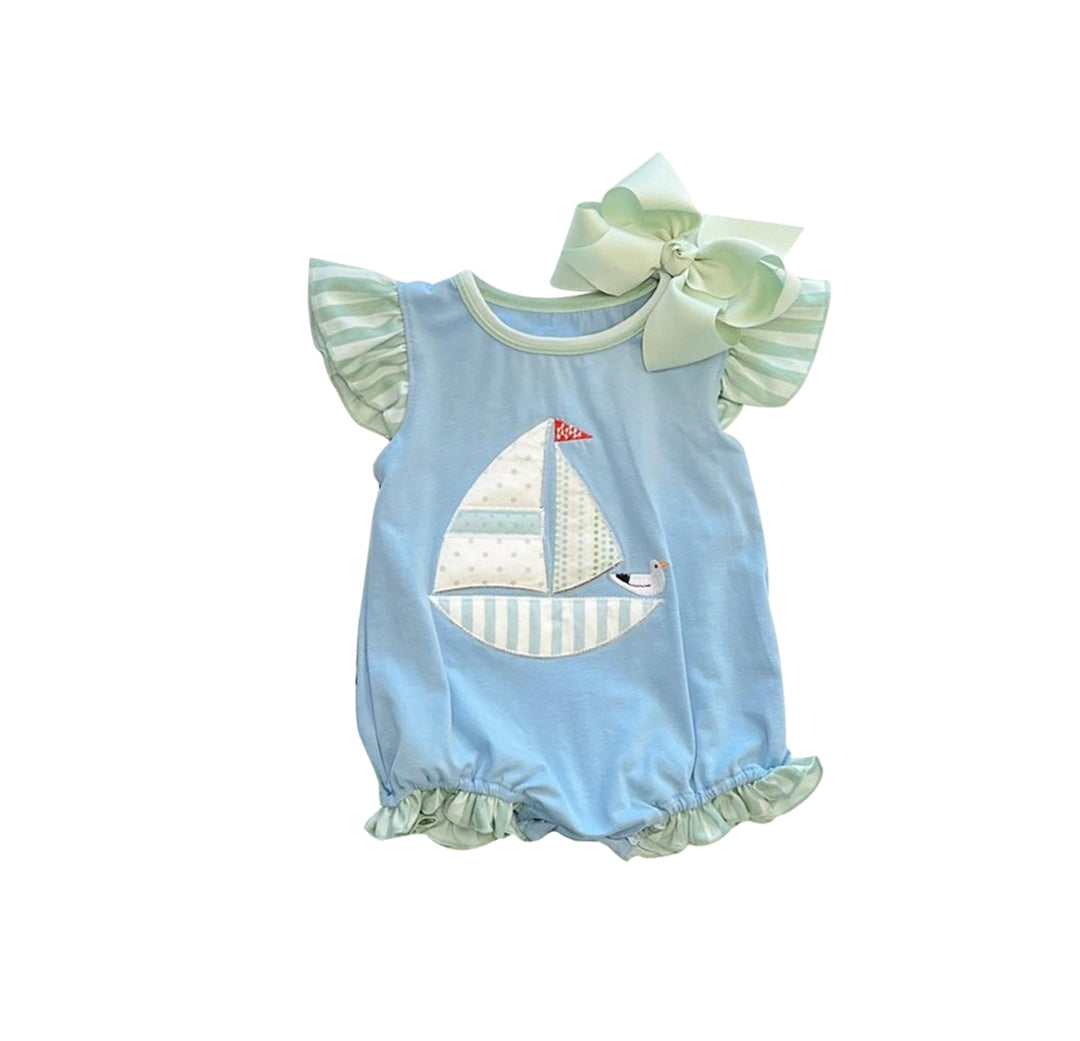 Baby Girls Sail Boat Flutter Sleeve Summer Rompers Preorder