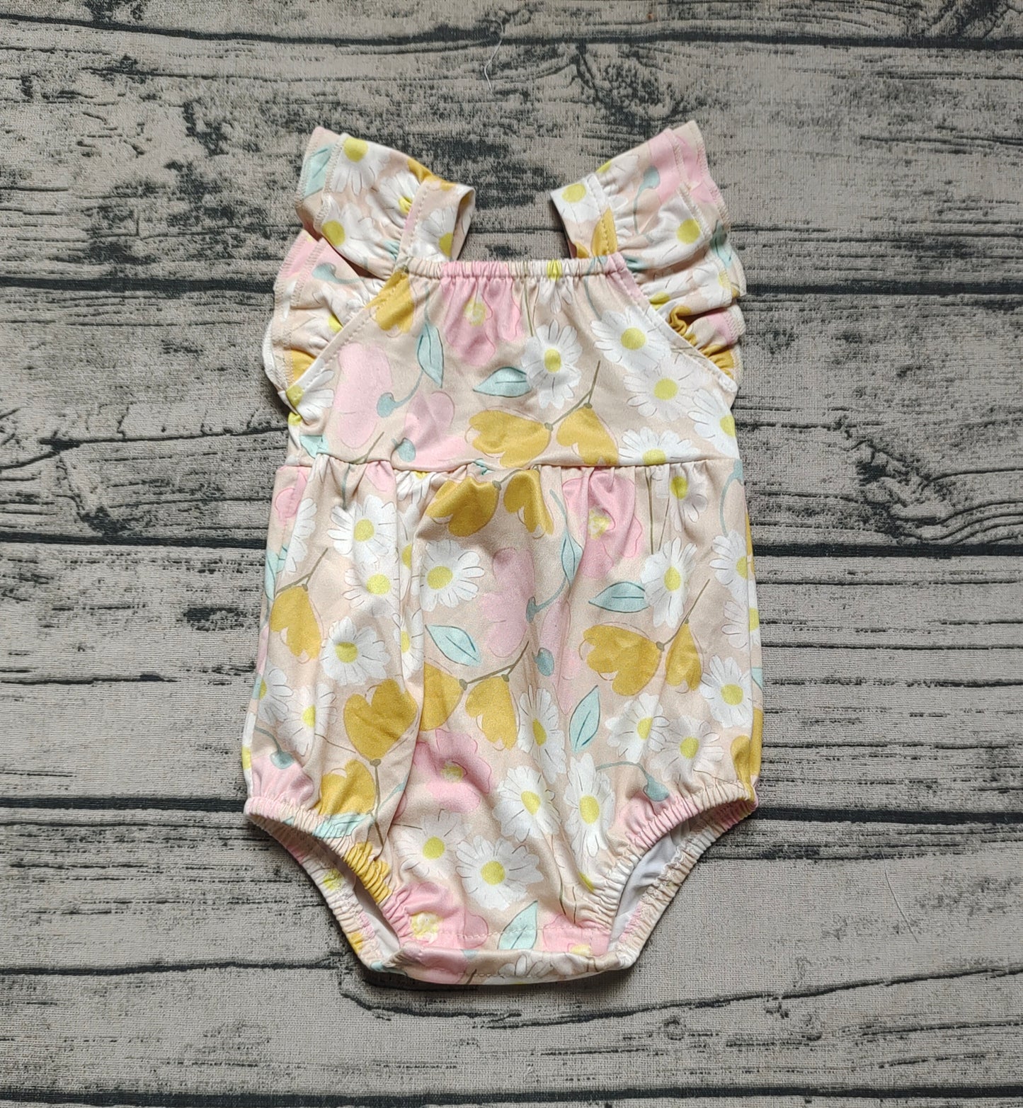 Baby Girls Pink Flowers Flutter Sleeve Summer Rompers