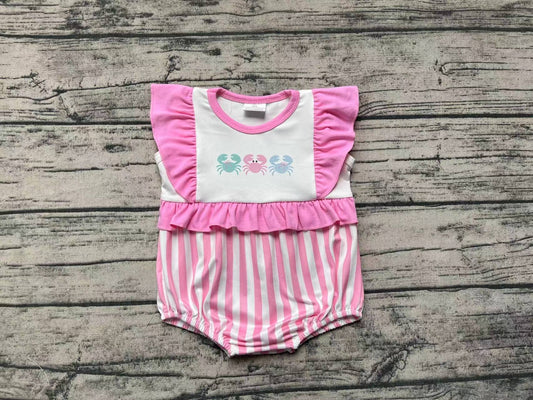 Baby Infant Girls Pink Stripes Crabs Rompers
