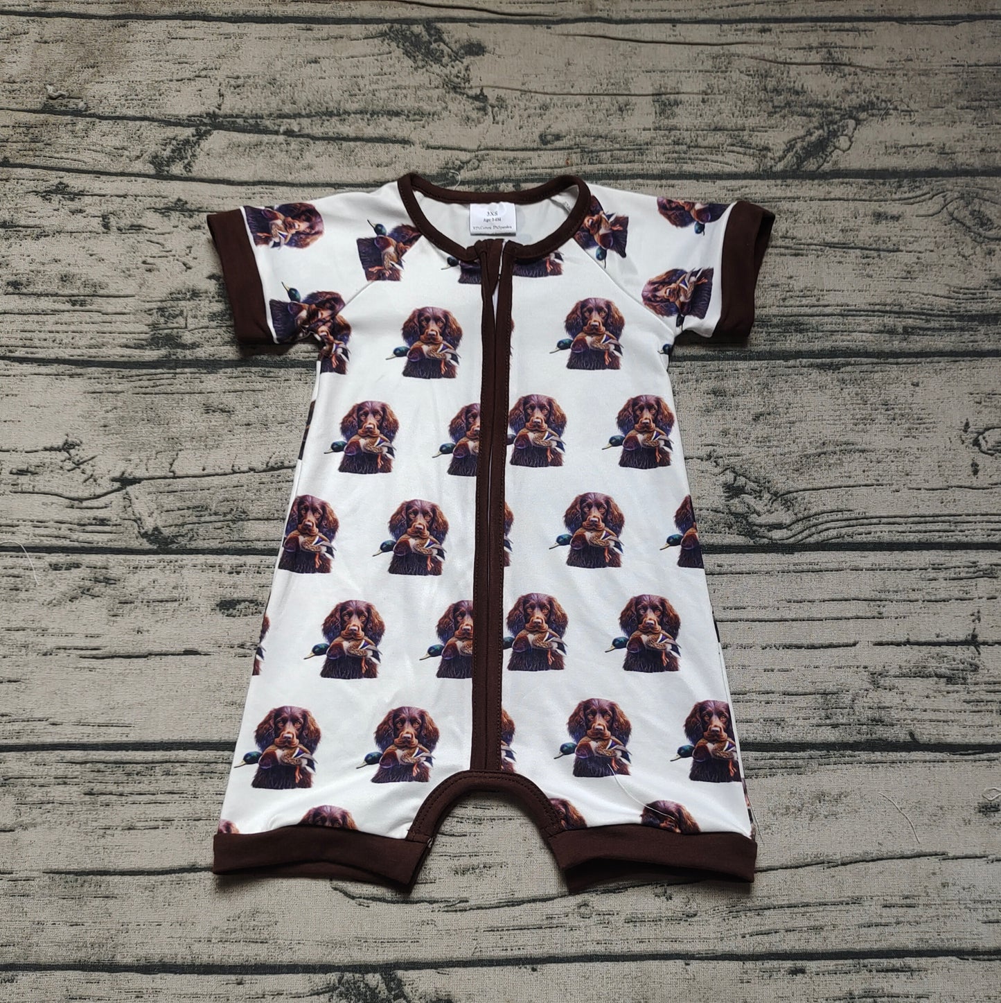 Baby Infant Boys Dog Hunting Short Sleeve Zip Rompers