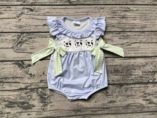 Baby Infant Girls Bows Cows Flutter Sleeve Rompers