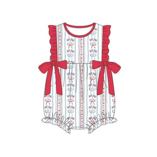 Baby Infant Girls Red Bows Flag Ruffle 4th Of July Rompers preorder