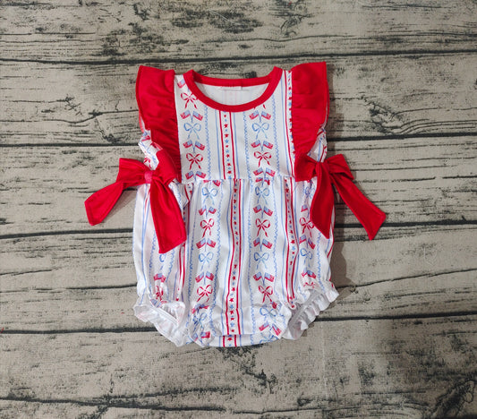 Baby Infant Girls Red Bows Flag Ruffle 4th Of July Rompers preorder