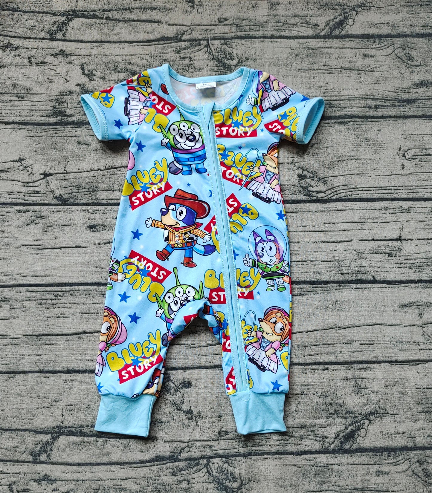 Baby Infant Boys Dogs Blue Short Sleeve Zip Bamboo Rompers