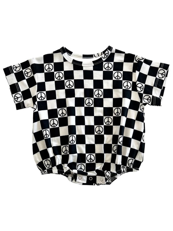 Baby Infant Boys Peace Black Checkered Short Sleeve Rompers preorder