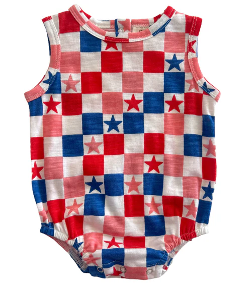 Baby Infant Todder Red Stars Checkered Sleeveless Rompers preorder