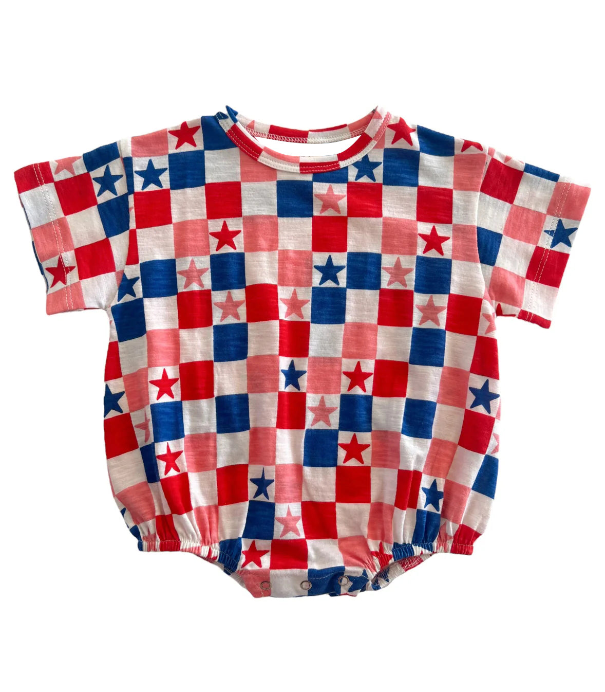 Baby Infant Todder Red Stars Checkered Short Sleeve Rompers preorder