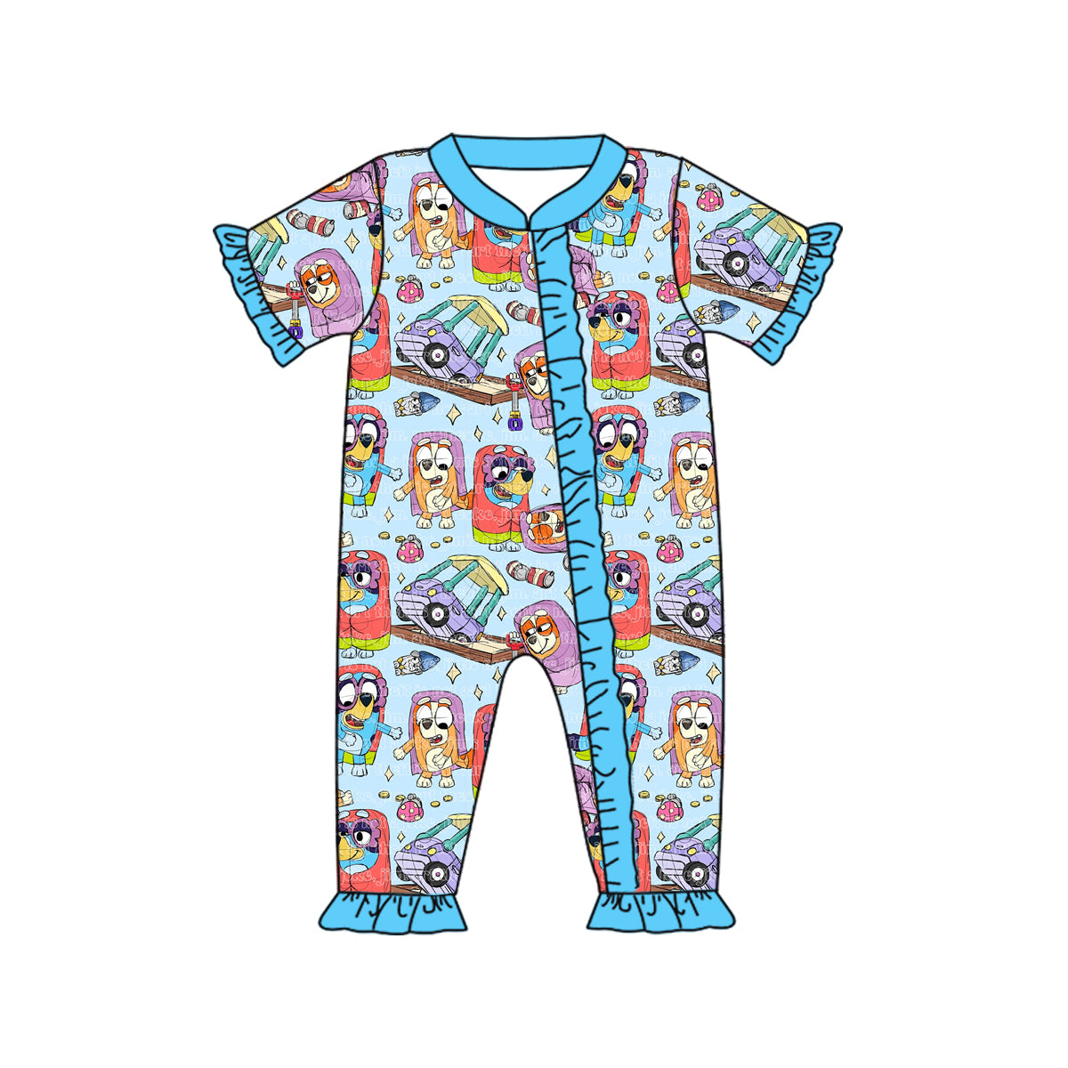 Baby Infant Girls Short Sleeve Dog Camp Zip Rompers preorder