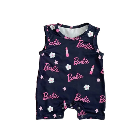 Baby Infant Girls Doll Black Flowers Sleeveless Rompers preorder