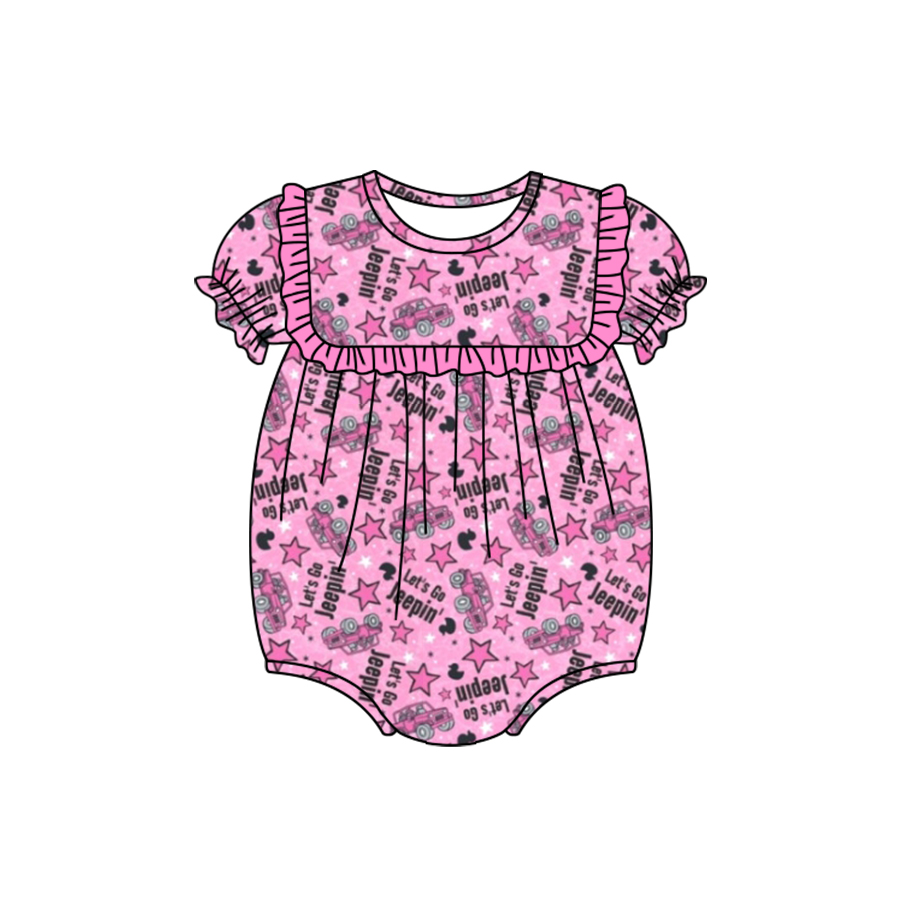 Baby Infant Girls Go Jeepin Ruffle Short Sleeve Rompers preorder