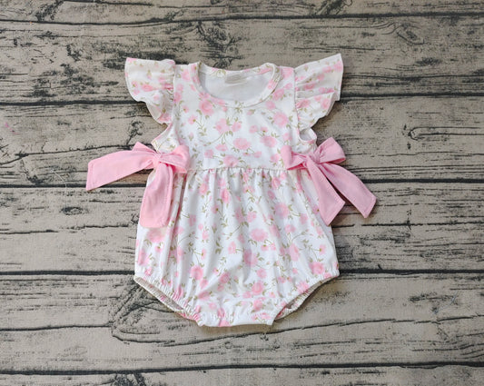 Baby Infant Girls Light Pink Flowers Bows Rompers