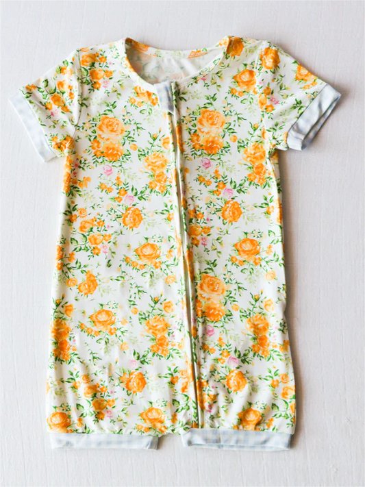 Baby Infant Girls Yellow Flowers Zip Short Sleeve Rompers preorder