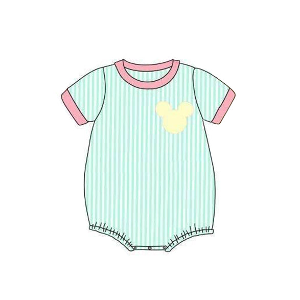 Baby Infant Boys Green Stripes Mouse Rompers preorder