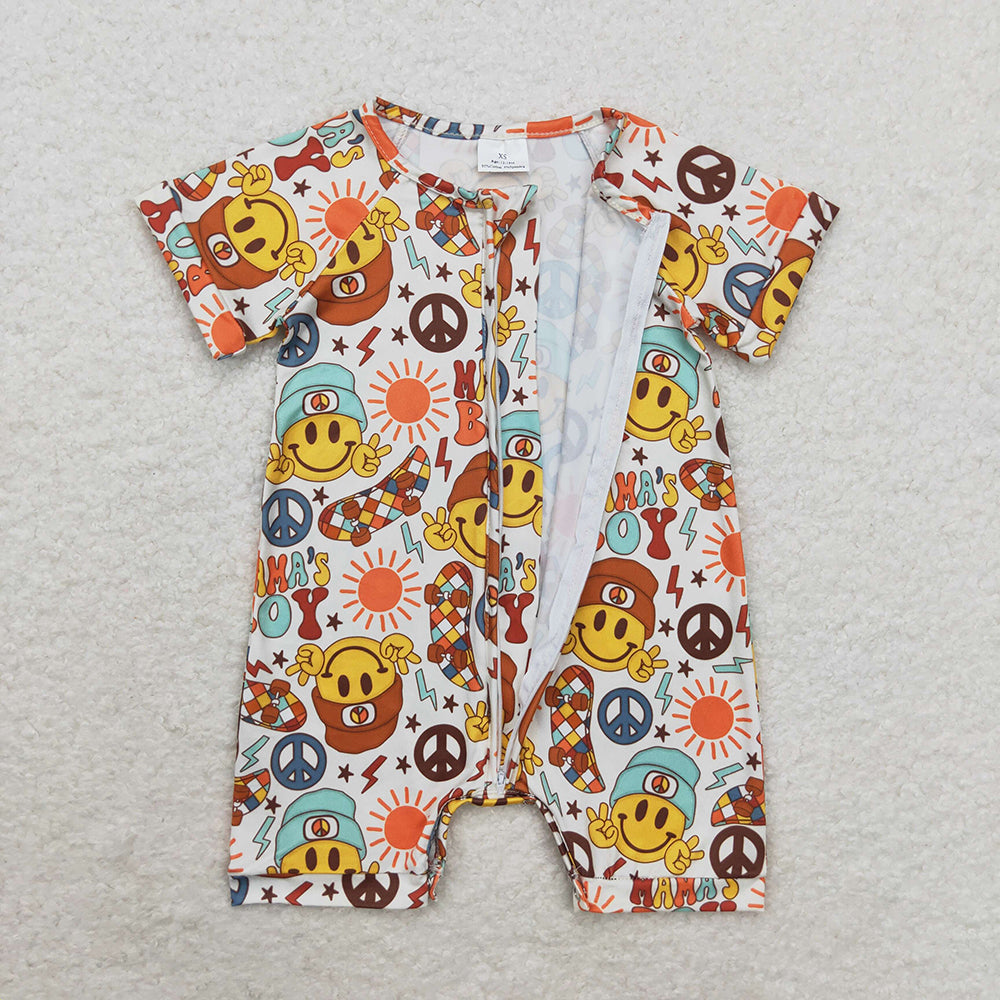 Baby Boys Mama's Boy Zip Short Sleeve Summer Rompers