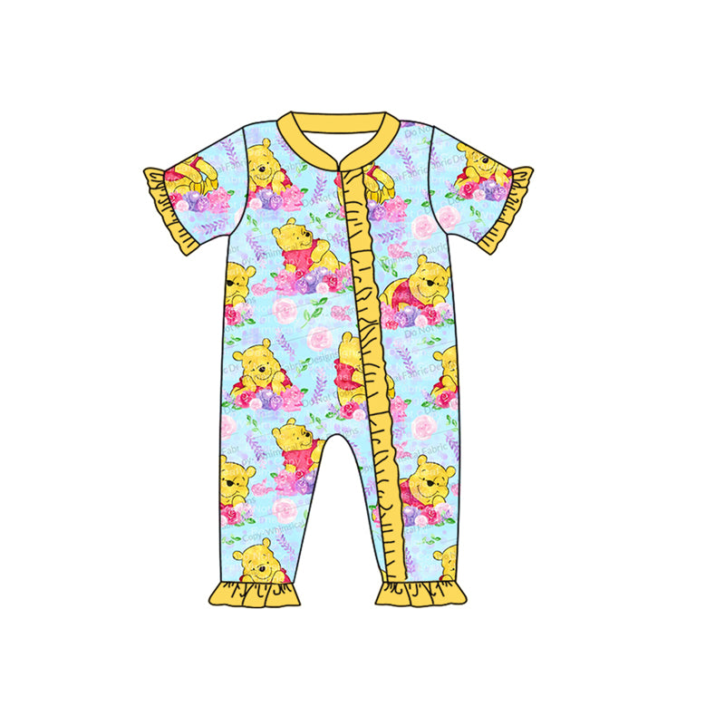 Baby Girls Bears Flowers Short Sleeve Summer Rompers preorder