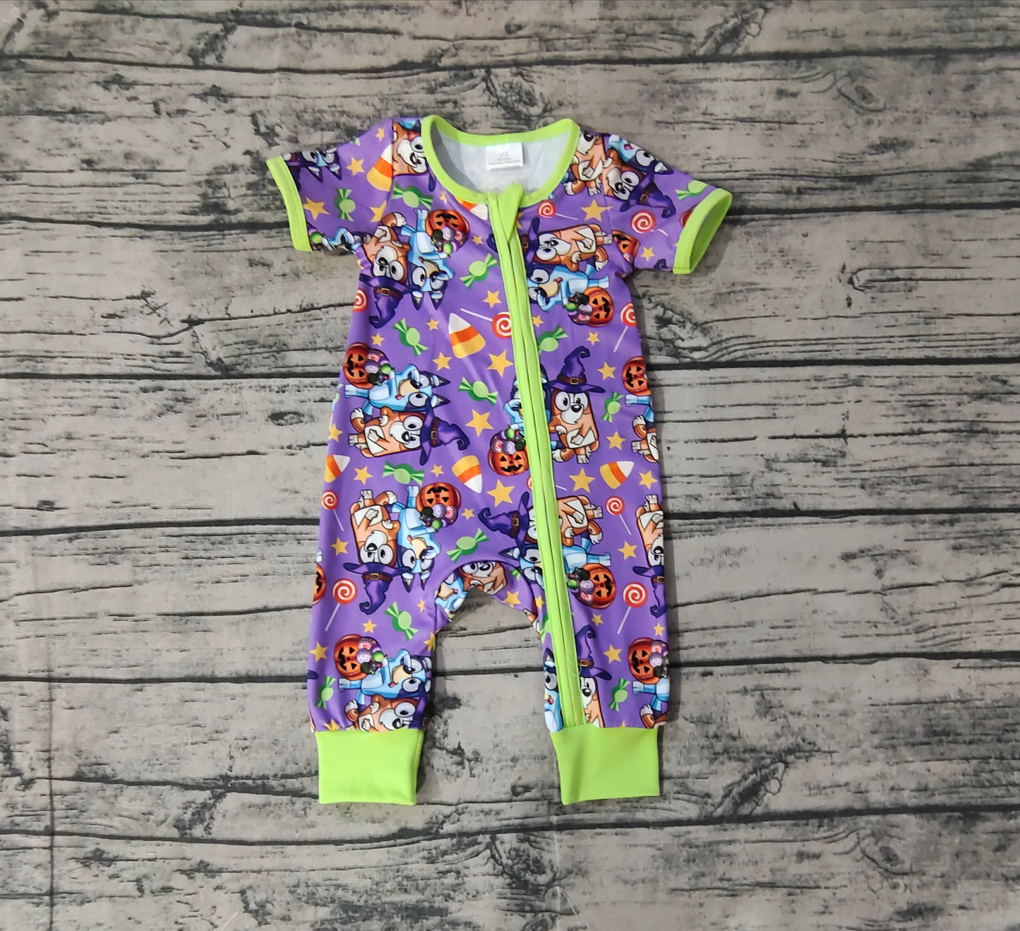 Baby Infant Boys Dog Halloween Purple Bamboo Zip Sleepers Rompers