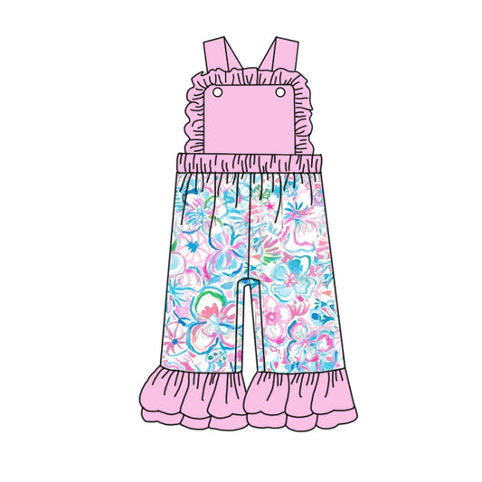 Baby Girls Light Pink Flowers Ruffle Pants Jumpsuits Preorder