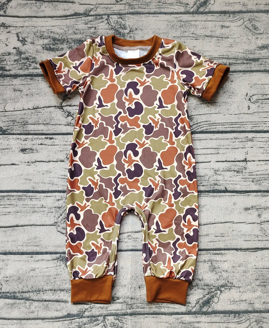 Baby Infant Boys Duck Dark Brown Camo Short Sleeve Rompers