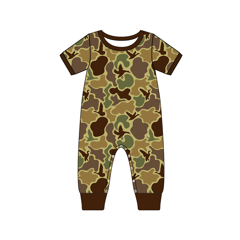 Baby Infant Boys Duck Dark Green Camo Short Sleeve Rompers preorder