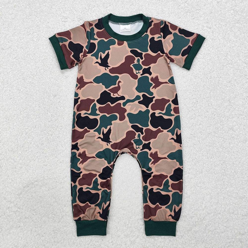 Sibling Baby Boys Dark Green Pocket Top Duck Camo Rompers Clothes Sets