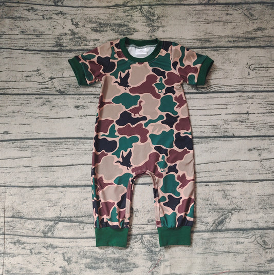 Baby Infant Boys Duck Green Camo Short Sleeve Rompers